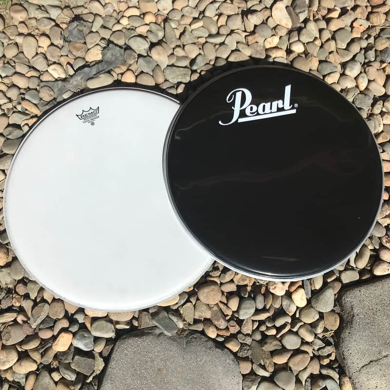 Pearl Logo 18”Black Gloss W/O’ring & REMO Coated Emperor 2 Head Bundle image 1