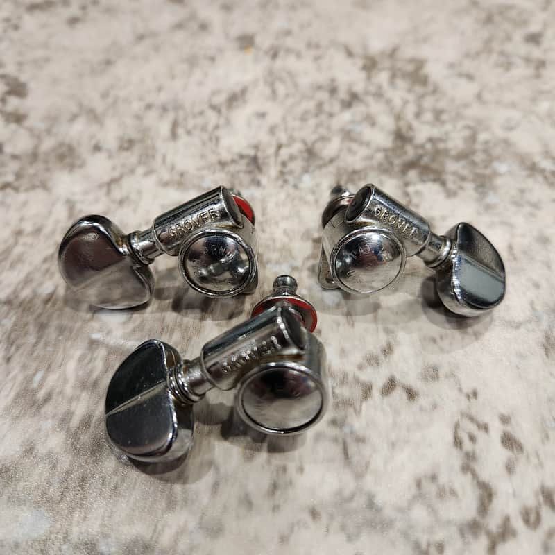 1960s - 70s Grover Pat Pending 3 + 3 Tuners - With Nuts, & Washers - Chrome image 1