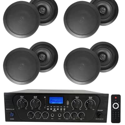 Rockville RPA40BT 4-Room Home Audio Kit Receiver+(8) 8" Black Ceiling Speakers image 1