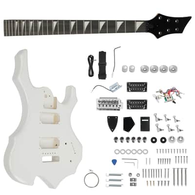 Cxxss DIY 6 String Flame Shaped Style HSH Electric Guitar Kits with Mahogany Body, Maple Neck and Accessories White image 8