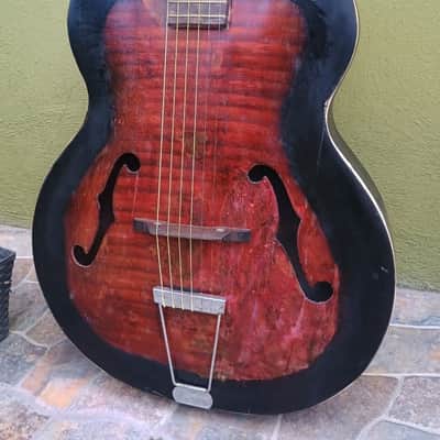 Vintage Harmony? acoustic Hollow arched top body guitar with F holes image 2
