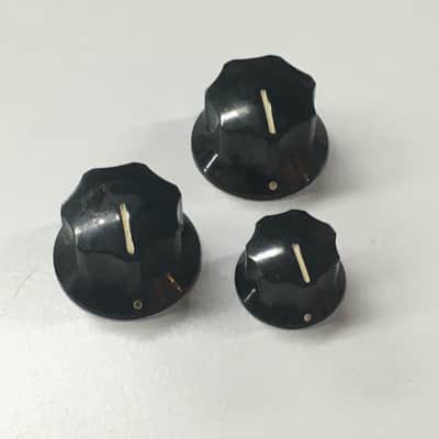 3 Fender Vintage Reissue Cosmo USA Relic Black Jazz Bass Knobs Fits 1/4” Pots Aged Guitar image 2