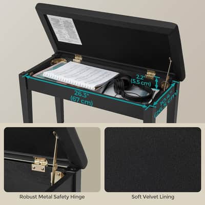 Piano Bench with Storage for Music Sheet, Padded Cushion Keyboard Stool Chair Vanity Seat image 3