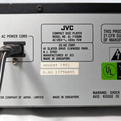 JVC XL-F106BK - 5 CD Changer Carousel Type With Slide Out Tray