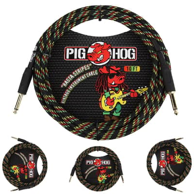 Pig Hog PCH10RA "Rasta Stripes" Instrument Cable - 10ft image 1