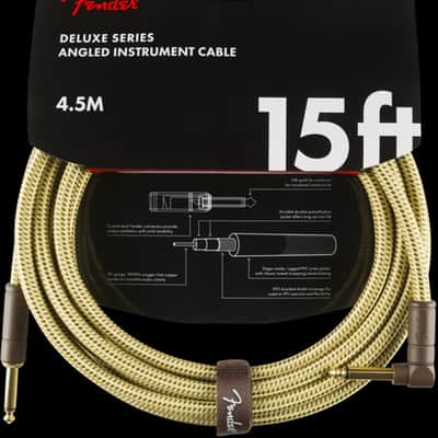 Fender Deluxe Series Instrument Cable, Straight/Angle, 15', Tweed image 1