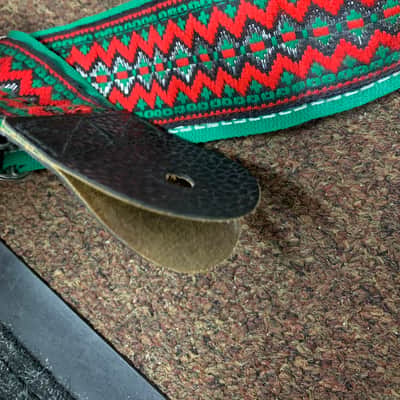 VINTAGE Green and Red pattern STRAP for GUITAR with metal buckle image 5
