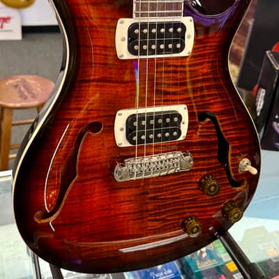 PRS SE Flat Back Hollowbody I Piezo, Orange Tiger Smokeburst with Gig Bag image 3