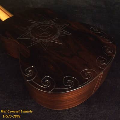 Handmade Concert Ukulele, Solid Ziricote & Spruce, Carved backboard, Soft-bag, Bruce Wei UG15-2894 image 2