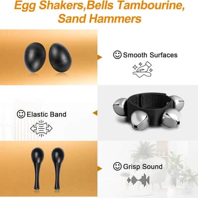 10Pcs Black Tamborines Musical Instrument Adults, Kids Music Percussion Set image 3