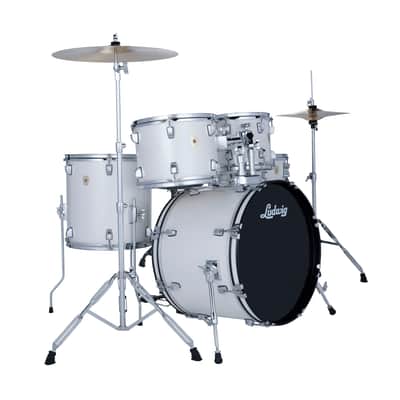 Ludwig Accent Fuse 5PC Drum Set W/Hardware & Wuhan Cymbals, 20" Bass Drum, Snow Dust image 1