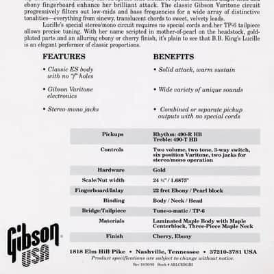 Gibson B. B. King Personally Autographed Gibson ES-355 “Lucille” 1993 - Classic, elegant Ebony finish with all-gold hardware image 3