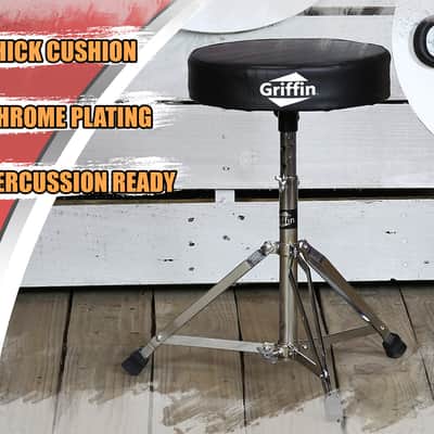 GRIFFIN Padded Drum Throne (ChromeElite Edition) – Adjustable Height Drummer’s Stool with Double Braced Hardware for Practice, Studio, Guitar Chair & Percussion Use image 7