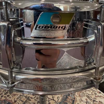 Ludwig No. 400 Supraphonic 5x14" 10-Lug Aluminum Snare Drum with Pointed Blue/Olive Badge 1969 - 1979 - Chrome-Plated image 3