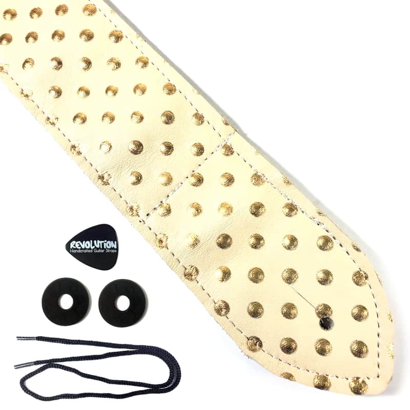 Beige Gold Leather Premium Leather Guitar Strap- Gold Polka Leather Guitar Strap-100% Leather Guitar Strap- Acoustic, Electric Bass Guitars image 1