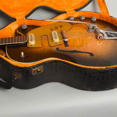 Mosrite /Gretsch Country Gentleman Custom Thinline Hollow Body Electric Guitar, c. 1959, period black hard shell case. image 14