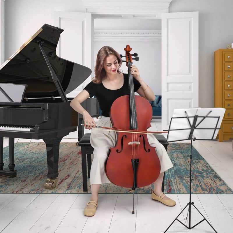 4/4 Full-Size Acoustic Cello Bundle - Handcrafted Basswood with Case, Bow, Rosin & Accessories for Beginners & Professionals image 1