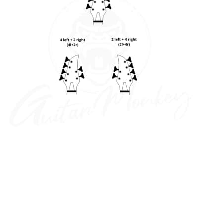 Guitar Monkey 6-String Set Bass Tuning Machine Heads  (3l+3r, 4l+2r, 2l+4r) Chrome image 2