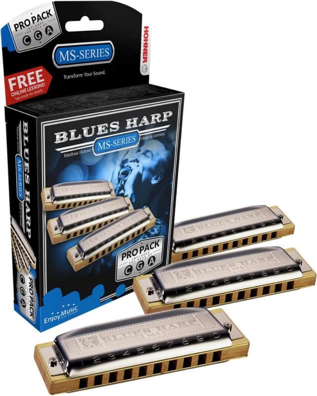 Hohner Pro Pack 3 Pack of Blues Harp Harmonicas , 1 each in Keys of G,A & C image 1