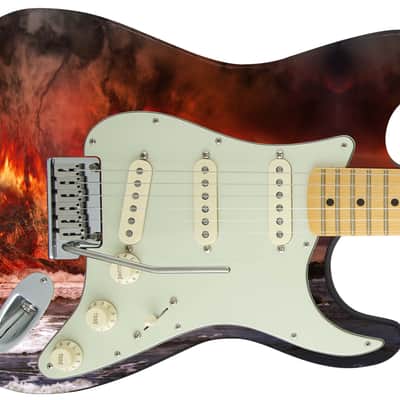 Sticka Steves Guitar Skin Axe Wrap Re-skin Vinyl Decal DIY Planet Volcano Fire Eruption Red 744 image 5