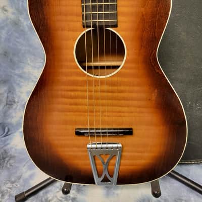 Vintage 1963 Regal by Harmony Stella 3/4 Size Parlor Guitar Faux Tiger Stripe Neck Reset Pro Setup New Strings Original Soft Shell Case image 2