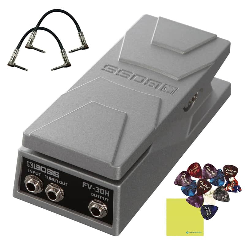 Mint Boss FV-30H Foot Volume Pedal - Hi Z Bundle with 2x Strukture 6" Right Angle Patch Cable, 12x Guitar Picks and Instrument Polishing Cloth image 1