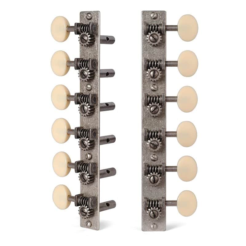 Golden Age Restoration Tuners for 12-String Slotted Peghead Guitar, Relic nickel with cream knobs image 1