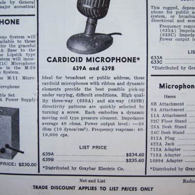 Vintage 1950's Altec 639A ribbon / dynamic cardioid microphone w Altec 24A stand image 2
