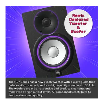 Yamaha HS7 95W Powered Studio Monitor Speaker (Pair) with Yamaha HS8S 150W Powered Sub, Stands, and Cables (8 Items) image 3