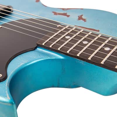 Vintage V120 ICON Electric Guitar ~ Distressed Gun Hill Blue Over Sunburst image 9