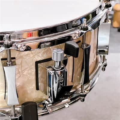 PORK PIE USED 8-ply Maple Snare Drum 14x5 - Vintage White Marine Pearl Wrap image 2