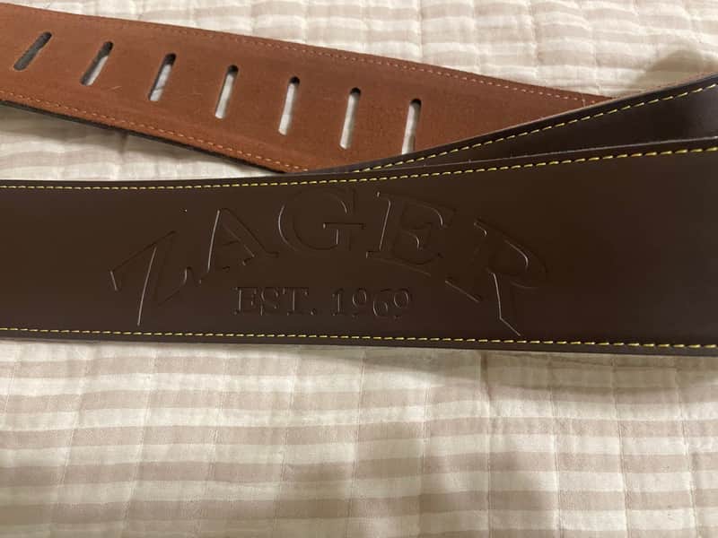 Zager Embossed Padded Dark Brown Leather Guitar Strap image 1