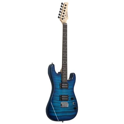 Glarry GST Electric Guitar HH Tiger Stripe Blue w/ 20W Amplifier image 4