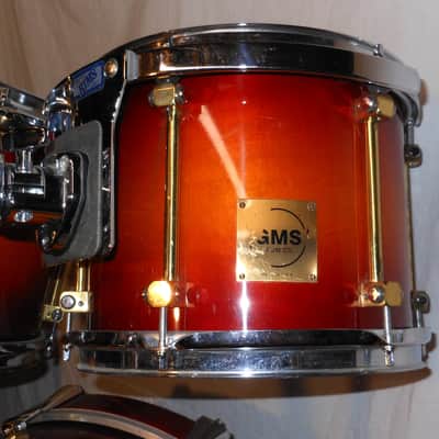 Vintage 1993 GMS Grand Master Series Drumset Cherry Sunburst Lacquer 22",14",12",10" image 15