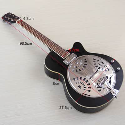 Black Single Cut Dobro Resonator Guitar, Laminated Spruce Top, Sapele Body, Okoume Neck image 10