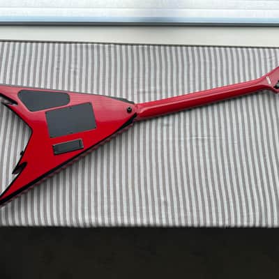 Jackson Pro Series Phil Demmel Signature Demmelition Pro King V, NOS condition, NECK-THRU construction, Floyd Rose Tremolo, Active EMG pickups, RED with BLACK BEVELS, with OEM Jackson FLYING V Hardshell Case, original accessories image 13