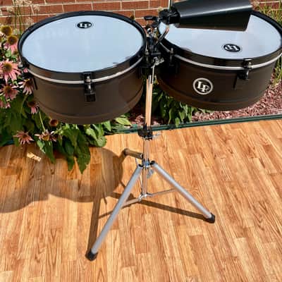 LP Latin Percussion LP256NY City Series 13″/14″ Black Sand Steel Timbales w/ Black Hardware image 3