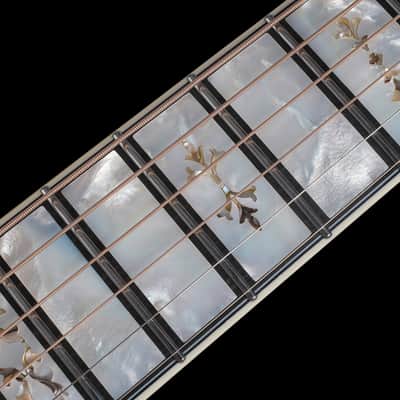 iMus i00-Size Handcrafted Acoustic Guitar - Adirondack Spruce Top with Flamed Maple Back and Sides - 90-Day Build,Ebony Fretboard Abalone Inlay - Stage and Studio Pro - Gloss White -Chinese Mother-of-Pearl Inlay Art image 6