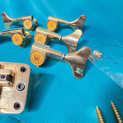 1995 Warwick 5 String Bass Hardware Kit / Set - Bridge, Tuners, Knobs - Gold Custom 3 Knob // LISTING SET #2 image 9
