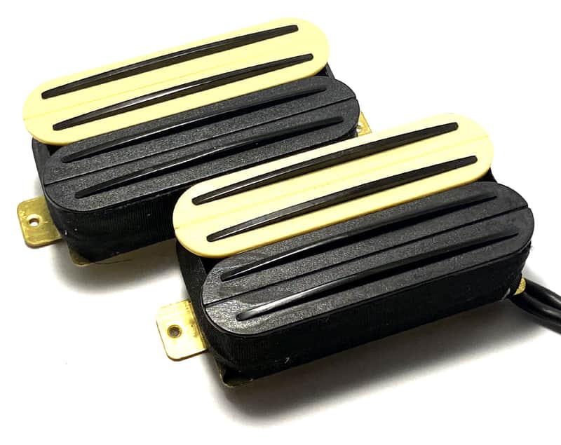 Dragonfire Quad Rail Humbuckers Four Blade Rail Style Passive 23K Pickup Set ~ Cream Black Zebra #3 w/ Black Rails image 1