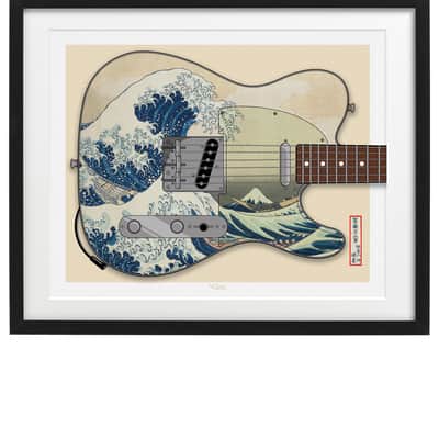 Telecaster Body Shape, Japanese Great Wave Guitar Art Print, Guitar Wall Art,Poster, 16x20", Artwork image 1