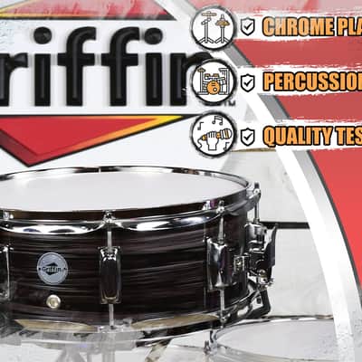 GRIFFIN Snare Drum – 14" x 5.5" (PoplarPro Edition) Wood Shell with Zebra PVC Gloss Finish, Coated Head, 8 Tuning Lugs, Snare Throw Off & Key image 8