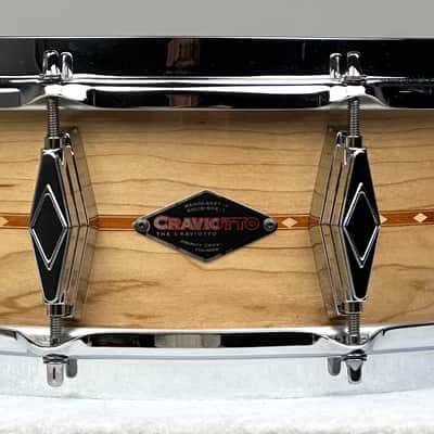 Craviotto 5x14" VIDEO Solid Maple Snare Drum - 2024 Gloss Maple w/ Mahogany Inlay image 1