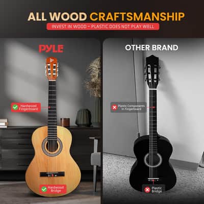Pyle 36" Left-Handed 3/4 Acoustic Guitar Kit Natural image 3