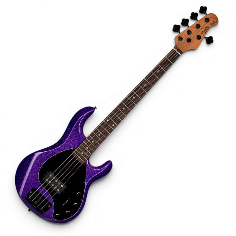 Sterling by Music Man Stingray Ray35 5-String Bass, Purple Sparkle image 1