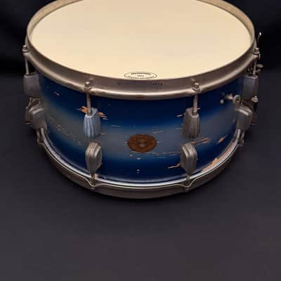 Slingerland Hollywood Ace Swing Radio King model 1-ply snare drum 14" x 7" 1939-1954 - Duco Blue Silver image 5