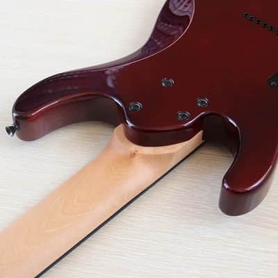 Custom 8 String Fretless Electric Guitar, Burl Wood Top Body, Maple Neck image 7