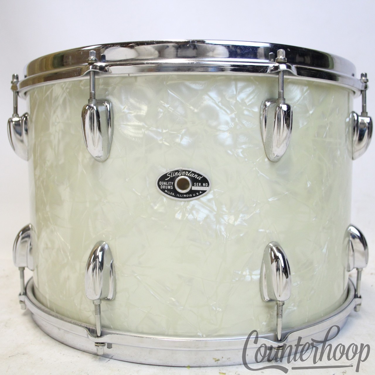 Slingerland 15x10"Tom Drum White Marine Pearl WMP Vintage 70s Set-O-Matic 3Ply* — main photograph