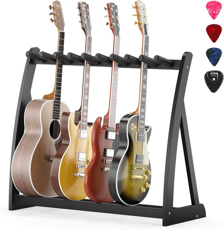 Guitar Stand Rack,Guitar Rack For Multiple Guitars Stands Floor for Electric,Acoustic,Bass Guitars &Case-Foldable, Adjustable,Protective with No-Slip Non-Scratch Padding ,for Home,Studio, Stage (Black) image 1