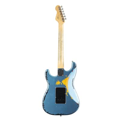 Vintage Vintage Icon V6MRGHB Distressed Gun Hill Blue over Sunburst - Electric Guitar image 2
